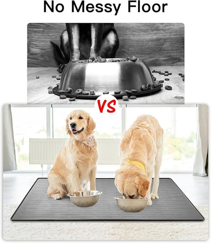 XXXL Pet Food Mat, 48" x 32" Largest Silicone Dog Mats for Food and Water, Nonslip Pet Feeding Mats for Floors,Dog Cat Bowl Mat with Raised Edges, Drak Brown