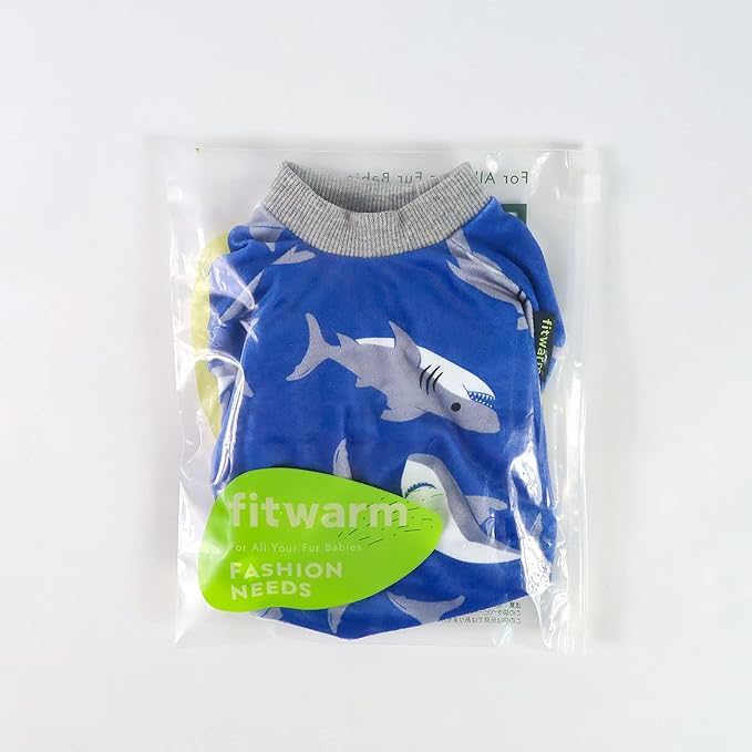 Fitwarm Shark Dog Pajamas, Dog Clothes for Small Dogs Girl Boy, Pet Onesie with Feet, Cat Outfit, Lightweight Velvet, Royal Blue, XXL