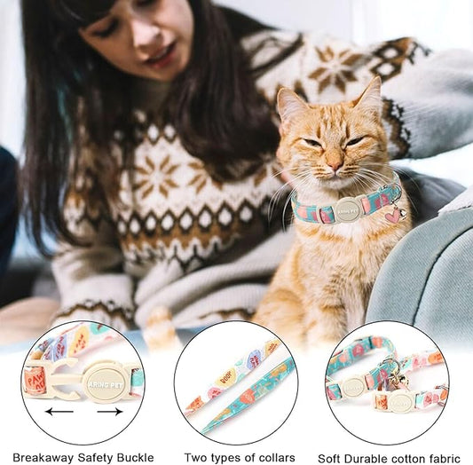 ARING PET 2 Pack Valentine's Day Cat Collars-Cute Heart Cat Collar Breakaway with Bell&Pendant, Adjustable Valentine Kitten Collars with Safety Buckle for Girl and Boy Cats
