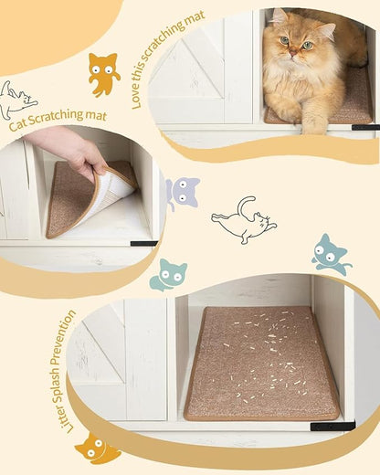 Cat Litter Box Enclosure, Hidden Litter Box Cabinet Furniture with Bell, Indoor Cats House, Farmhouse Style, 31.5 x 19.7 x 20.9Inches, for Hallway, Bedroom, Rustic Brown and White CB82414X