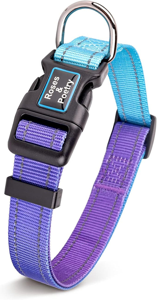 Roses&Poetry Reflective Dog Collar with Gradient Violet, Adjustable Durable Pet Collars for Small Medium Large Dogs (Violet-M)
