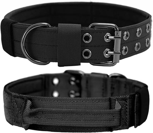 Tactical Dog Collar with Handle, Military Adjustable Heavy Duty Metal Buckle Dog Collars Soft Nylon Training Collar for Medium Large Dogs (Black, Medium)