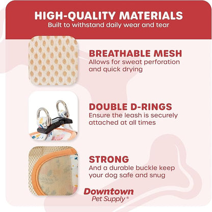 Downtown Pet Supply Step-in Dog Harness – No Pull, Adjustable Padded Mesh with Reflective Trim, Secure Buckle Strap – Comfortable & Breathable Small Dog Harness, XX-Small, Floral