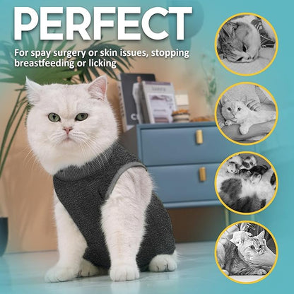 Avont Cat Recovery Suit - Kitten Onesie for Cats After Surgery, Cone of Shame Alternative Surgical Spay Suit for Female Cat, Post-Surgery or Skin Diseases Protection -Darkgrey(L)