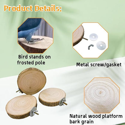 Hamiledyi 3PCS Perch Platform for Bird Cage Natural Round Wooden Stand Platform Bird Toy for Parakeet Cockatiel Parrot Budgie Sparrow Hamster Canary Bears