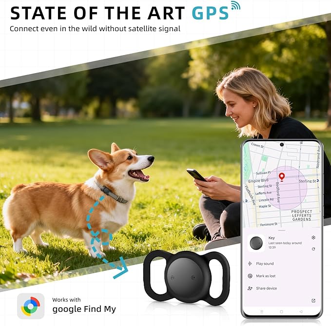 Android GPS Dog Collar (2 Pack), Mini Dog GPS Tracker, Smart Pet Activity Tracker, No Subscription, GPS Cat Collar Certified Finder, Anti-Lost, Finder Tag for Vehicles, Pets, Kids, Items