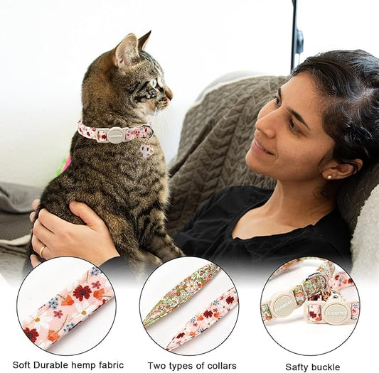 Cat Collar,2 Pack Cute Cat Collars Breakaway with Bell- Safety Buckle Flower Daisy Orange Cat Collar for Girl Cats and Small Dogs，Adjustable 7-12 Inch,Pet Supplies Accessories