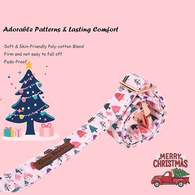 Christmas Dog Collar, Pink Christmas Tree Soft Comfortable Collars with Bow Adjustable Pet Collar with Premium Metal Buckle Dog Necklace for Large Girl Dogs