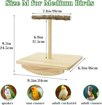 Natural Wood Bird Perch Stand Training, Quaker Parrot Toys, Intelligence Puzzle Enrichment Toys for Parakeets, Wooden Parrot Perch Platform for Large Birds, Bird Playground Play Stands for Sun Conure