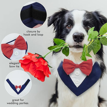 FUAMEY Dog Tuxedo for Medium Dogs,Dog Formal Suit Dogs Attire Pet Bow Tie Puppy Party Costumes Cat Tux Outfits Pets Bandana Cosplay Adjustable Bowties Wedding Birthday Valentines Blue M