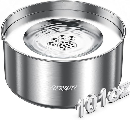 Stainless Steel Dog Water Bowl No Spill, 101oz/3L Large Capacity Pet Water Dispenser with Floating Disk, Non-Slip Slow Drink Feeder for Cat, Anti-Gulping & Splash Proof for Travel, Car & Home