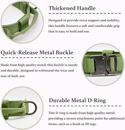 Tactical Dog Collar, Adjustable Military Training Nylon Dog Collar with Control Handle and Heavy Quick-Release Metal Buckle for Small Medium Large Dogs, Green S
