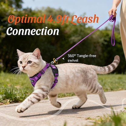 Dooradar Cat Harness and Leash Set, Escape Proof Safe Adjustable Kitten Vest Harnesses for Walking, Easy Control Soft Breathable Mesh Jacket with Reflective Strips for Cats, Purple, XS