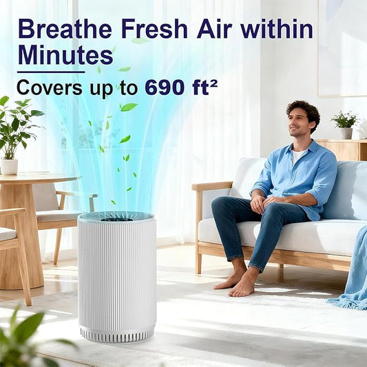 AIUZLK Air Purifiers for Bedroom Home with 3 Stage H13 HEPA Filter,22dB Quiet Desktop Small air Purifier with Night Light,3 Timing,Suitable for Smoke,Pet Dander,Hair,Odors.KJ80