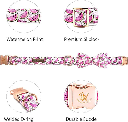 Elegant little tail Dog Collar, Watermelon Print Pet Collar Summer Dog Collar Durable Metal Buckle Dog Collars Cotton Pet Adjustable Dog Collars for Large Dogs