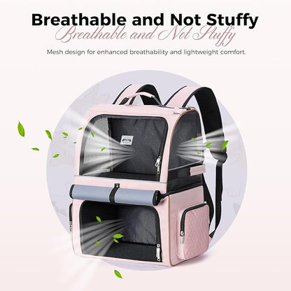 Lekebobor Double Cat Backpack Carrier for 2 Cats, Double-Compartment Pet Carrier Backpack for Two Small Cat or One Medium Cat, Cats Carrier Backpack Dog Carrier Backpack Fits Up to 24 Lbs,Pink