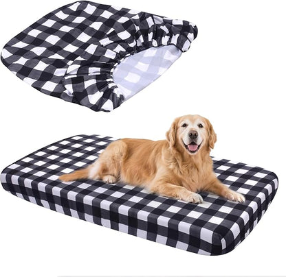 Replacement Dog Bed Covers Elastic Edged Washable Pet Bed Protector with Black Lattice Pattern Design for Medium & Large Pet Beds, Cover Only (Black Lattice, 36x27x6 Inch)
