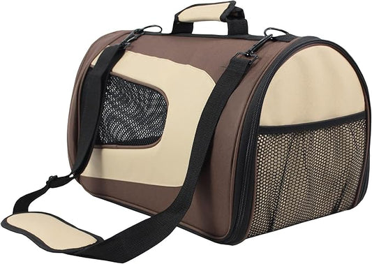 EliteField Deluxe Soft Pet Carrier (3 Year Warranty, Airline Approved), Multiple Sizes and Colors Available (18" L x 10" W x 11" H, Brown+Beige)