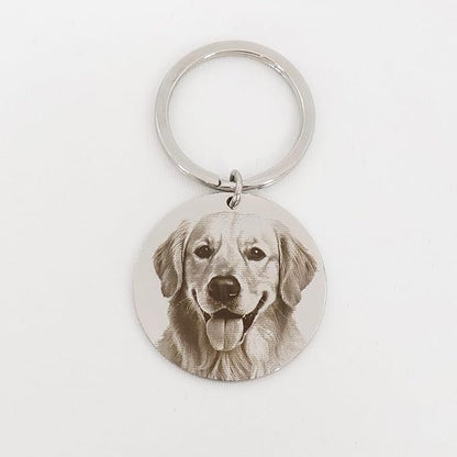 Custom Pet Portrait Keychain – Personalized Photo Engraved Keychain with Optional Back Text – Memorial Gift for Pet Lovers, Dog Owners, Cat Owners – Unique Pet Loss Remembrance Keepsake