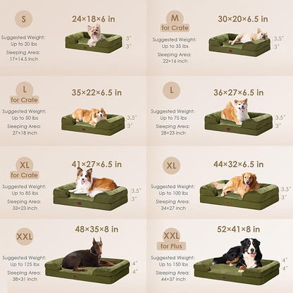 EHEYCIGA Orthopedic XL Dog Beds, Waterproof Memory Foam Dog Bed for Extra Large Dogs, Non-Slip Bottom and Egg-Crate Foam Big Pet Couch Bed with Washable Removable Cover, Olive Green