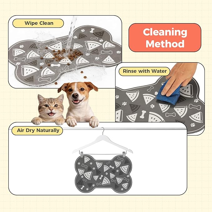 Dog Food Mat, 0.15” Thickened Super Absorbent Pet Feeding Mat for Food and Water, Fruit Donut Pattern Cat Placemat, Quick Dry Non-Slip Dog Bowl Mat, Water Splash Proof（Medium Donut Blue）