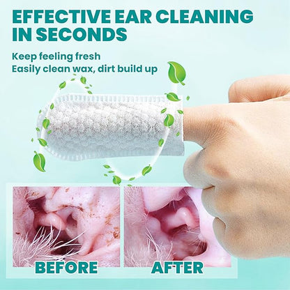 Ear Cleaner Finger Wipes 60 Counts, Dog Ear Cleaner, Grooming Kit Care for Dogs and Cats, Soft & Easy Otic Cleaning Pads, Remove Wax, Dirt & Stop Smelly, Itchy, Non-Irritating, Unscented