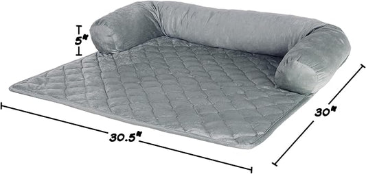 Couch Cover for Dogs - 30x30.5 Water-Resistant Pet Furniture Protector with Memory Foam Bolster and Quilted Fabric - Pet Supplies by PETMAKER (Gray)