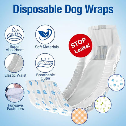 Pet Soft Disposable Male Dog Wraps - Dog Diapers for Male Dogs, Puppy Diapers 24pcs XSmall