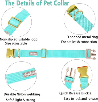 Nylon Dog Collar - Adjustable Lake Blue Soft Webbing Dog Collars for Small Medium Large Dogs Boy Girl Puppy Collar with Safety Metal Buckle M
