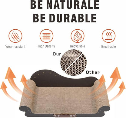 Sofa Shaped Cat Scratching Board,26.6" Extra Large Scratcher Bed for Large Cat Multi-Cats, Scratch Boards Lounge Bed,Cat Couch Furniture Protector(Wood Color)