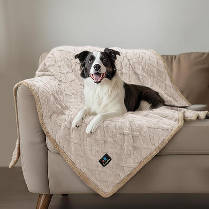 Luciphia Waterproof Pet Blanket, Liquid Pee Proof Dog Blankets for Sofa Bed Couch, Reversible Sherpa Fleece Furniture Protector Cover for Small Medium Large Dogs Cats,Beige-Thicken Large（65" x 57"）