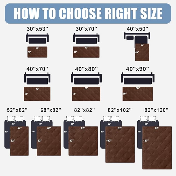 Smiry Waterproof Dog Bed Cover Blanket 40x80, Soft Reversible Pet Blanket, Washable Leakproof Cats Dogs Couch Cover for Sofa, Couch, Furniture, Brown/Chocolate