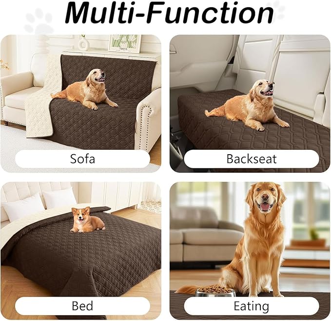 hyha Waterproof Dog Bed Blanket, Soft Pet Blankets, Waterproof Couch Cover for Dogs, Reversible Sofa Covers Washable for Furniture (52x82 Inch, Chocolate/Beige)