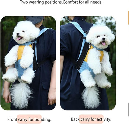 Lightweight Pet Backpack Carrier for Small Dogs & Cats - Easy-Fit Adjustable Straps, Basic Legs-Out Design, Durable for Daily Use (Fits Pets Under 15lb) (Yellow-Blue Color-Blocked, Large)