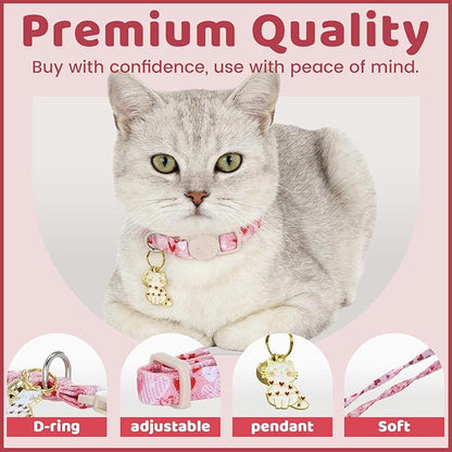 Valentine Cat Collar-2 Pack Collars Red Heart and Line Heart Print Breakaway with Kitten and Bell Pendant Safety Buckle Adjustable Pet Collar for Cats Gift for Cats and Small Pets