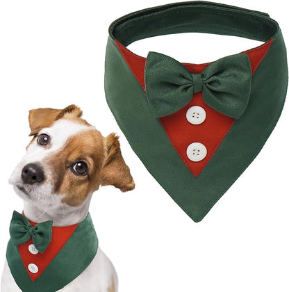 FUAMEY Dog Tuxedo Christmas for Medium Dogs,Dog Formal Suit Dogs Attire Pet Bow Tie Puppy Party Costumes Cat Tux Outfits Pets Bandana Cosplay Adjustable Bowties Christmas Green Red M