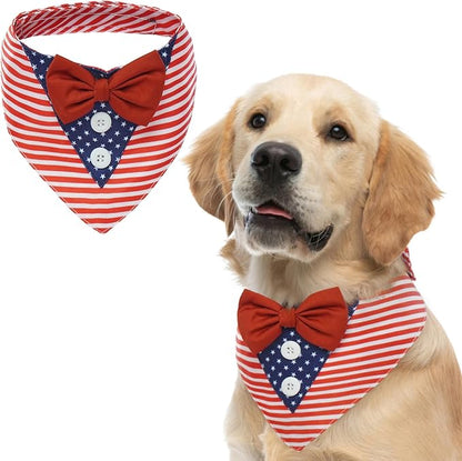FUAMEY Dog Tuxedo American Flag for Large Dogs,Dog Formal Suit Dogs Attire Pet Bow Tie Puppy Party Costumes Cat Tux Outfits Pets Bandana Cosplay Adjustable Bowties 4th of July Independence Day XL