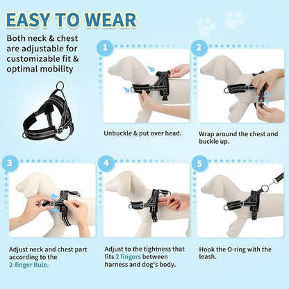 SlowTon No Pull Small Dog Harness and Leash Set, Puppy Soft Vest Harness Neck & Chest Adjustable, Reflective Lightweight Harness & Anti-Twist Pet Lead Combo for Small Medium Dogs (Black, XS)