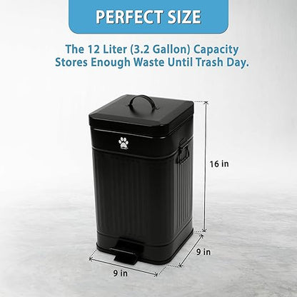 Dog Poop Trash Can Outside - Outdoor Dog Waste Trash Can with Lid - Odor Proof Waste Station Container for Backyard - 12L/3.2Gal (Black)