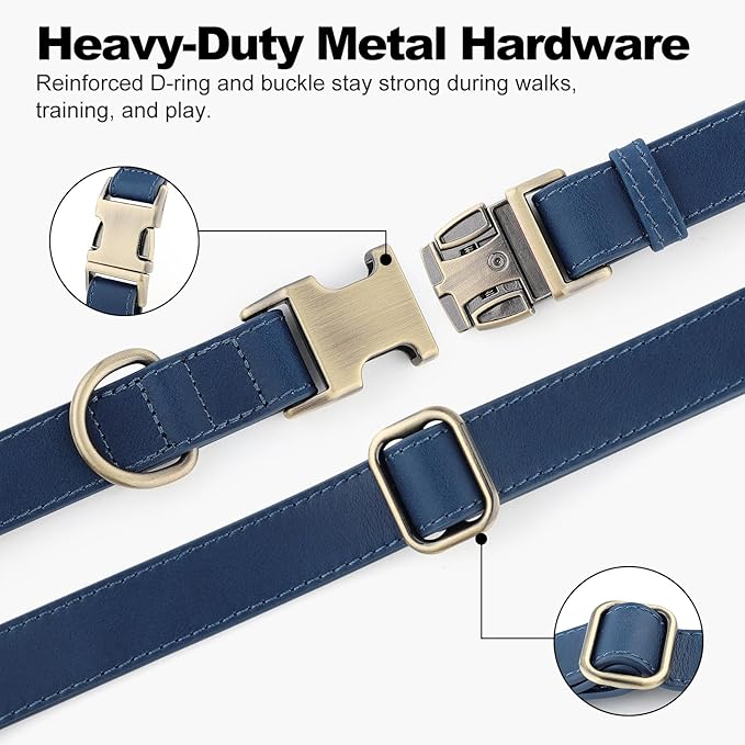 Plutus Pet Genuine Leather Dog Collar – Adjustable Pet Collar with Quick Release Metal Buckle, Soft Real Leather for Small Medium Large Dogs, Heavy Duty & Skin-Friendly (Royal Blue, L)