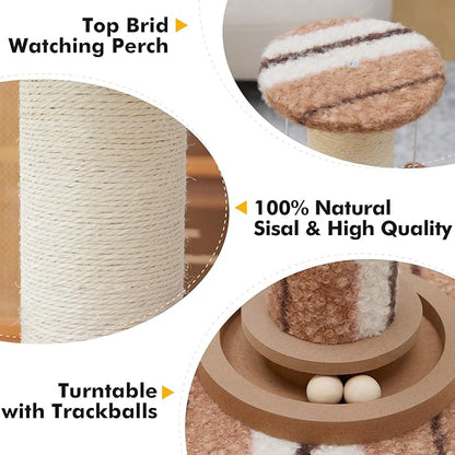 34inches Tall Cat Scratching Post with Cat Ball Track Toy Heavy Duty and Thicker Large Diameter Natural Sisal Cat Scratcher Post for Large Cats and Small Cats Protect Your Furniture