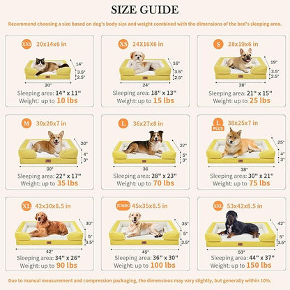 Comfort Expression Orthopedic Dog Bed for Large Dogs 36x27 Inch, Waterproof Egg Crate Foam Large Pet Bed with Removable Bolsters, Dog Couch with Washable Cover & Non-Slip Bottom, Spicy Mustard