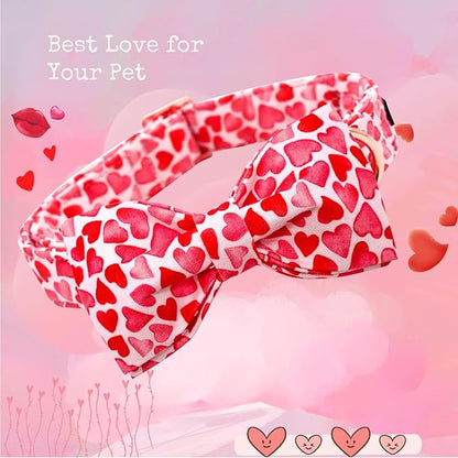 Lionheart glory Dog Bow Collar Valentine's Day Dog Collar for Large Dogs, Hearts Dog Collar with Bowtie Spring Dog Collar Pet Collar Bows