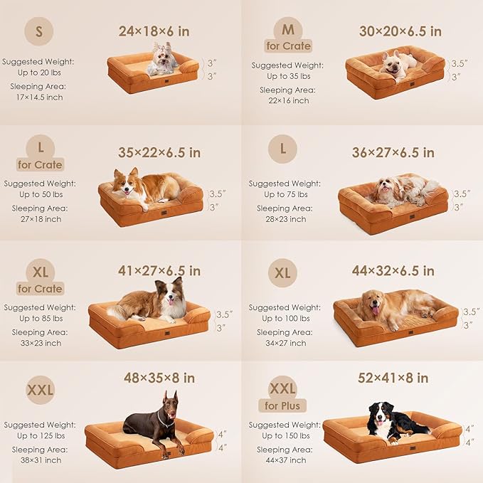 EHEYCIGA Orthopedic Dog Bed for Medium Dogs, Waterproof Memory Foam Medium Dog Beds with Sides, Non-Slip Bottom and Egg-Crate Foam Pet Couch Bed with Washable Removable Cover,Pumpkin Orange