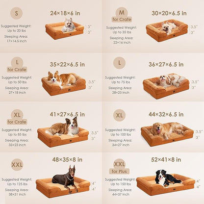 EHEYCIGA Orthopedic Dog Beds for Large Dogs, Waterproof Memory Foam Large Pet Bed with Sides, Non-Slip Bottom and Egg-Crate Foam Dog Couch Bed with Washable Removable Cover,Pumpkin Orange