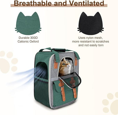 Cat Carrier Backpack, Airline Approved Mesh Dog Backpack with Breathable, Hiking, Travel, Camping, Pet Carriers Backpack for Large Cats and Small Dogs - Holds Pets up to 15 Lbs (Dark Green)