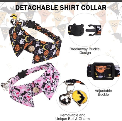 Halloween Cat Collar with Bells & Cute Pendant - Breakaway, Adjustable, 2-Pack Kitten Collar Safety for Female & Male Pets