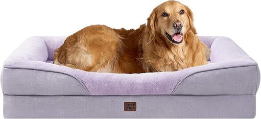 EHEYCIGA Orthopedic XL Dog Bed for Large Sized Dog, 42x30x7.5 Inch Extra Large Memory Foam Dog Couch Bed with Sides, Waterproof Liner & Washable Removable Cover, Purple