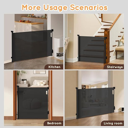 Retractable Baby Gate for Stairs, 71" Wide Mesh Pet Gate, Automatic Tension, One-Hand Operation, 38" Tall Baby Gates for Doorways, Hallways, Deck, Indoor Outdoor, Safe, Easy to Fit, Black