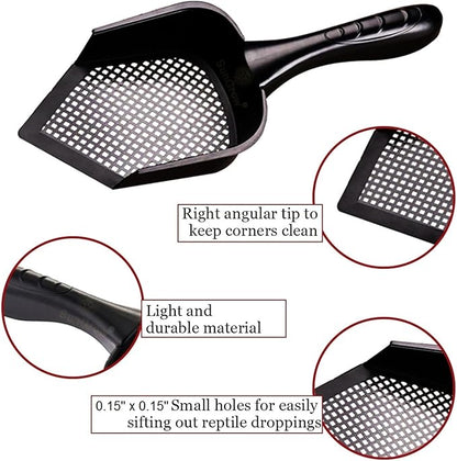 SunGrow Reptile Litter Scoop, Pointed Edge for Terrariums, Right-Angled Deep Shovel for Reptiles & Cats, Durable Plastic, Black, 1 Pack